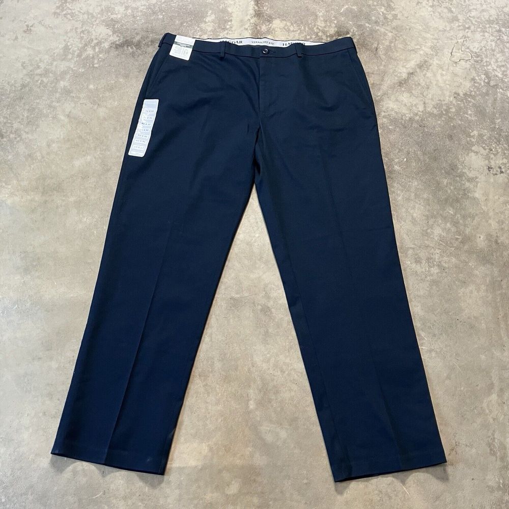 Hagger Pants Mens 40X30 Dark Navy‎ Wrinkle Free Performance Khaki Straight Fit